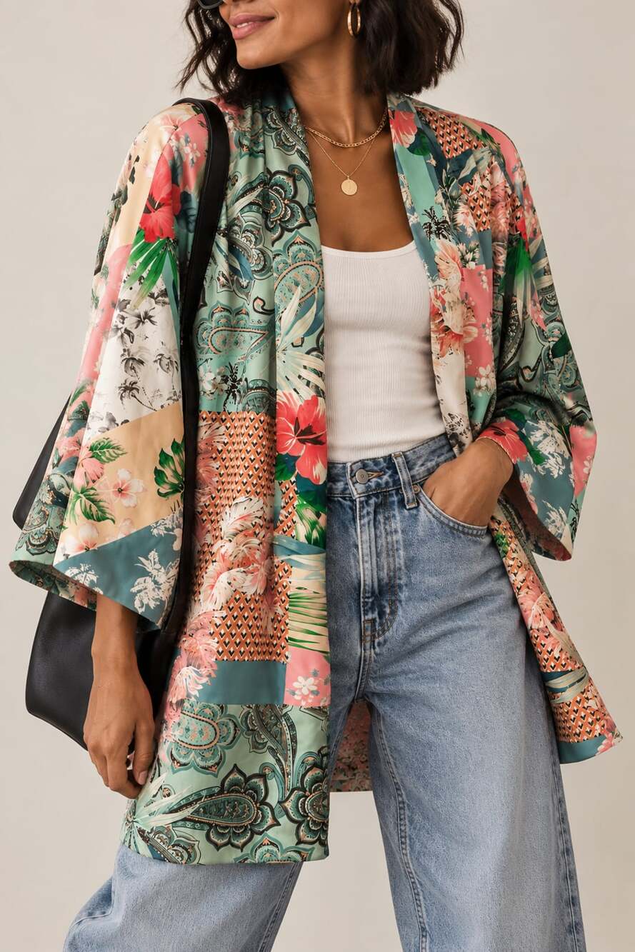 Zara Floral Patchwork Kimono Multicolor, Size L